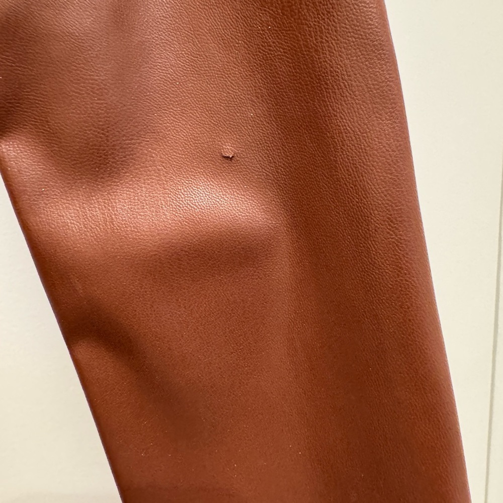 Zara Faux Leather Surplice Brown Long Sleeve Mini Dress Size S - Picture 8 of 8